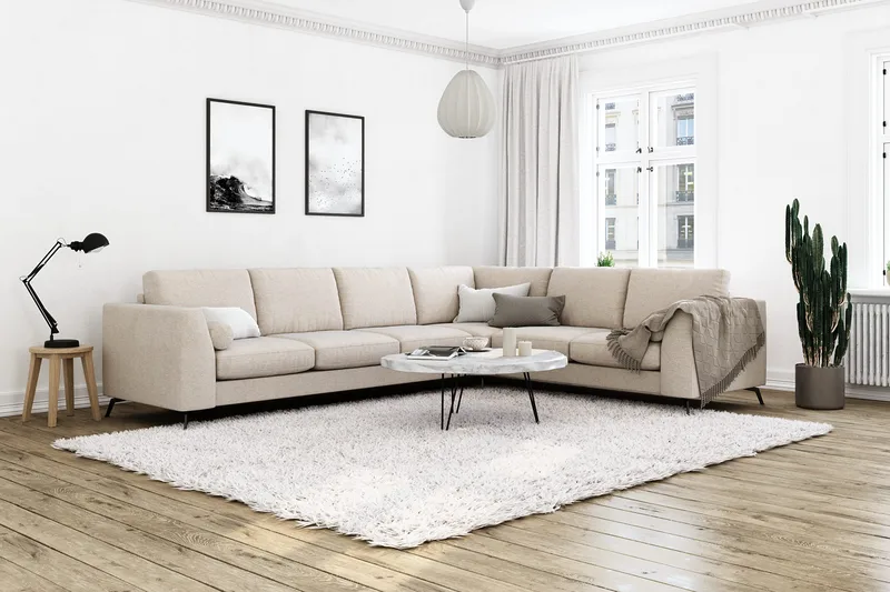 Ocean Lyx 5-personers Vendbar L-formet Hjørnesofa i Stof - Beige - Møbler - Sofaer - Hjørnesofa