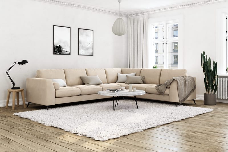 Ocean Lyx 5-personers Vendbar L-formet Hjørnesofa i Fløjl - Beige - Møbler - Sofaer - Hjørnesofa