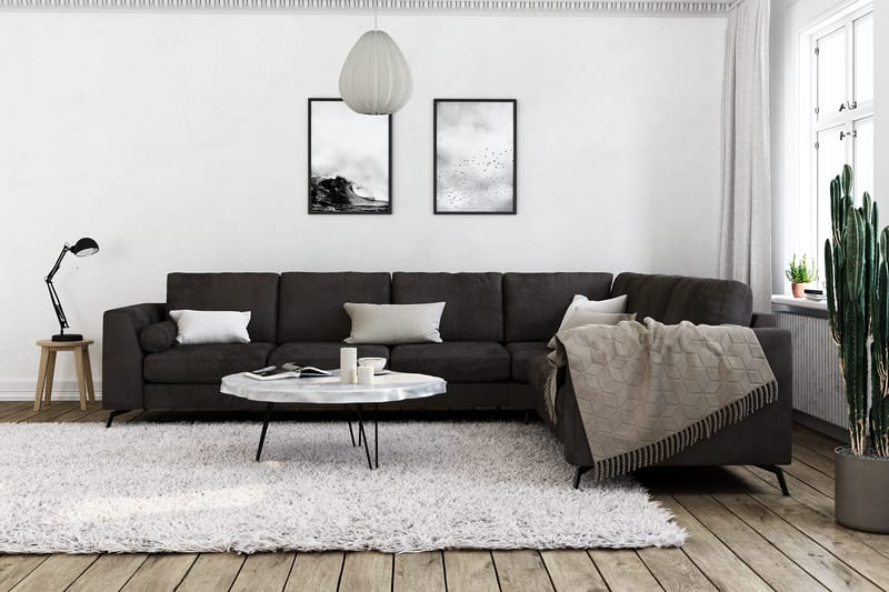 Ocean Lyx 5-personers Vendbar L-formet Hjørnesofa i Fløjl - Mørkegrå - Møbler - Sofaer - Hjørnesofa