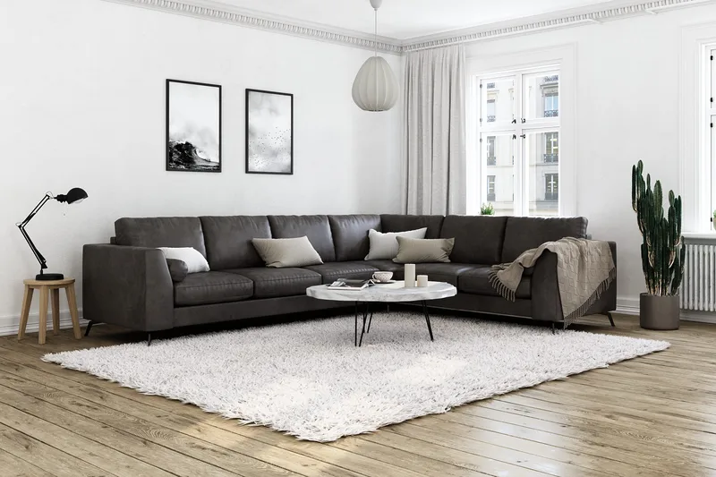 Ocean Lyx 5-personers Vendbar L-formet Hjørnesofa i Kunstlæder - Mørkegrå - Møbler - Sofaer - Hjørnesofa