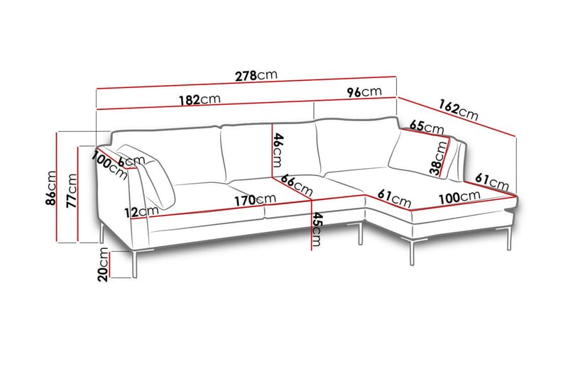 Ocean sofa med diva 278x162x86 cm - Hjørnesofa med chaiselong - Hjørnesofa