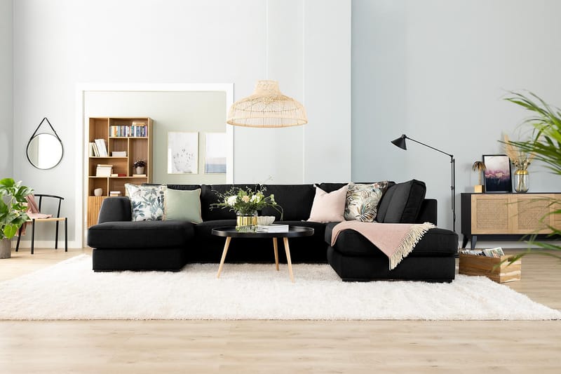 Optus 5-personers Vendbar U-formet Hjørnesofa med Divan i Stof - Sort - Møbler - Sofaer - Hjørnesofa - Hjørnesofa med chaiselong
