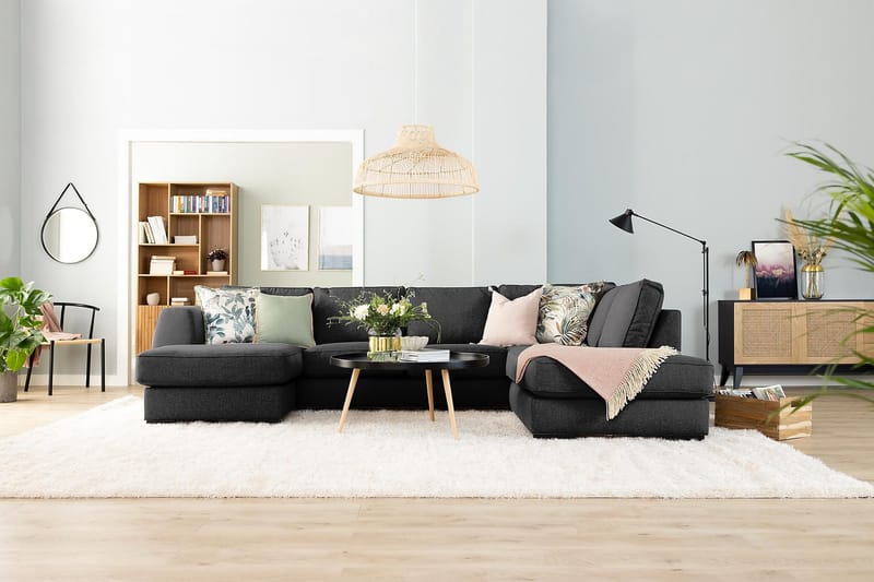 Optus 5-personers Venstrevendt L-formet Hjørnesofa i Stof - Mørkegrå - Møbler - Sofaer - Hjørnesofa