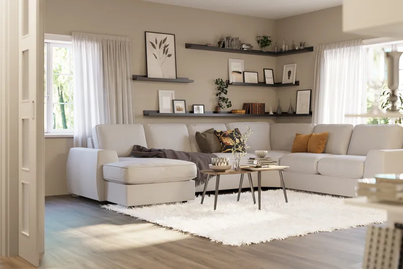 Optus Lyx 5-personers Højrevendt U-formet Hjørnesofa med Divan i Stof - Lysegrå - Møbler - Sofaer - Hjørnesofa - Hjørnesofa med chaiselong