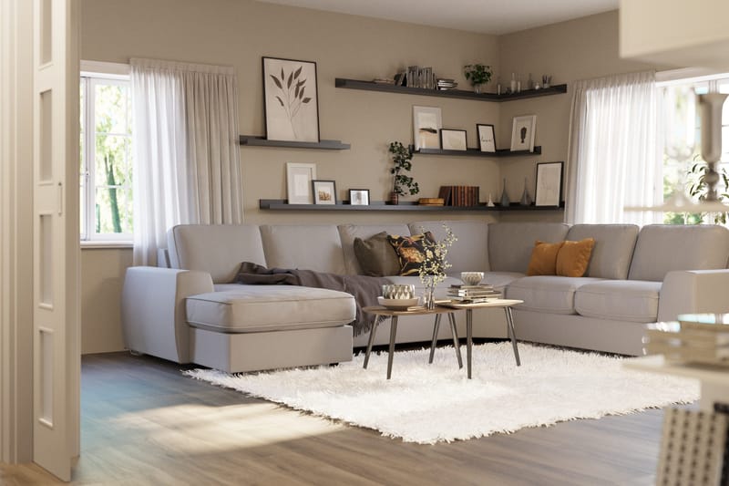 Optus Lyx 5-personers Højrevendt U-formet Hjørnesofa med Divan i Stof - Grå - Møbler - Sofaer - Hjørnesofa - Hjørnesofa med chaiselong