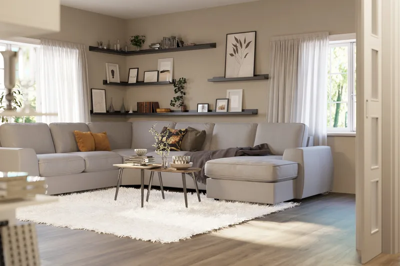 Optus Lyx 5-personers Venstrevendt U-formet Hjørnesofa med Divan i Stof - Grå - Møbler - Sofaer - Hjørnesofa - Hjørnesofa med chaiselong