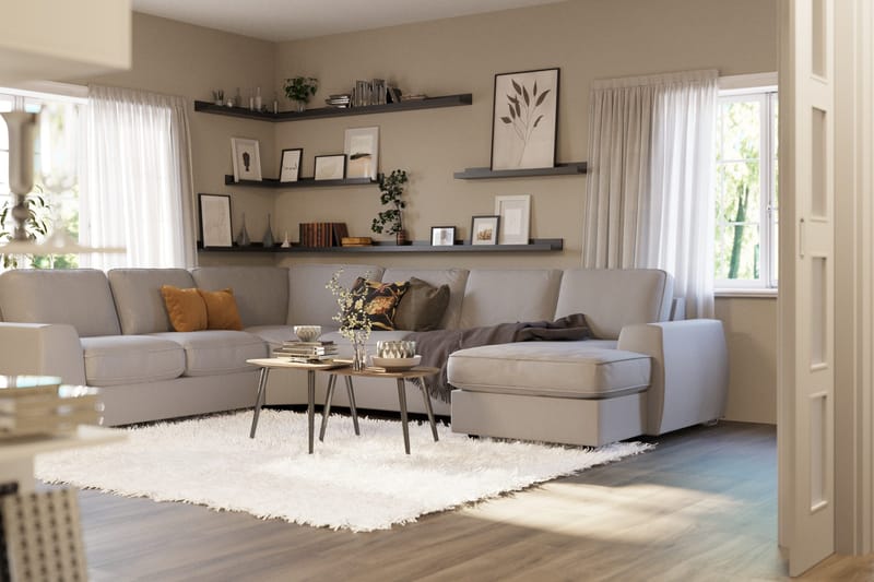 Optus Lyx 5-personers Venstrevendt U-formet Hjørnesofa med Divan i Stof - Grå - Møbler - Sofaer - Hjørnesofa - Hjørnesofa med chaiselong