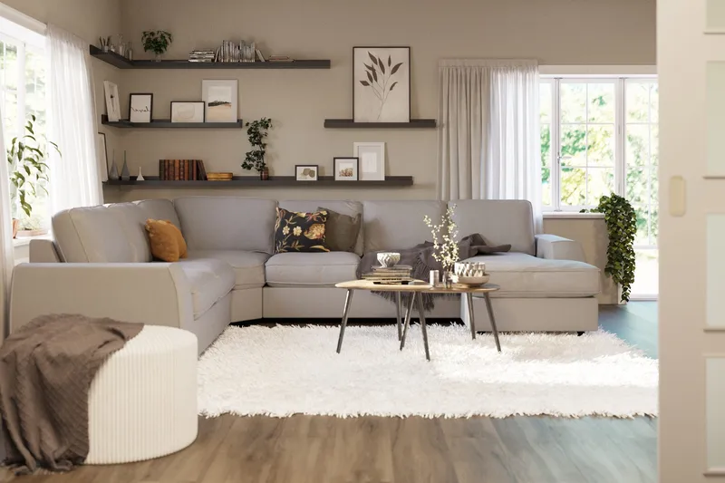 Optus Lyx 5-personers Venstrevendt U-formet Hjørnesofa med Divan i Stof - Grå - Møbler - Sofaer - Hjørnesofa - Hjørnesofa med chaiselong