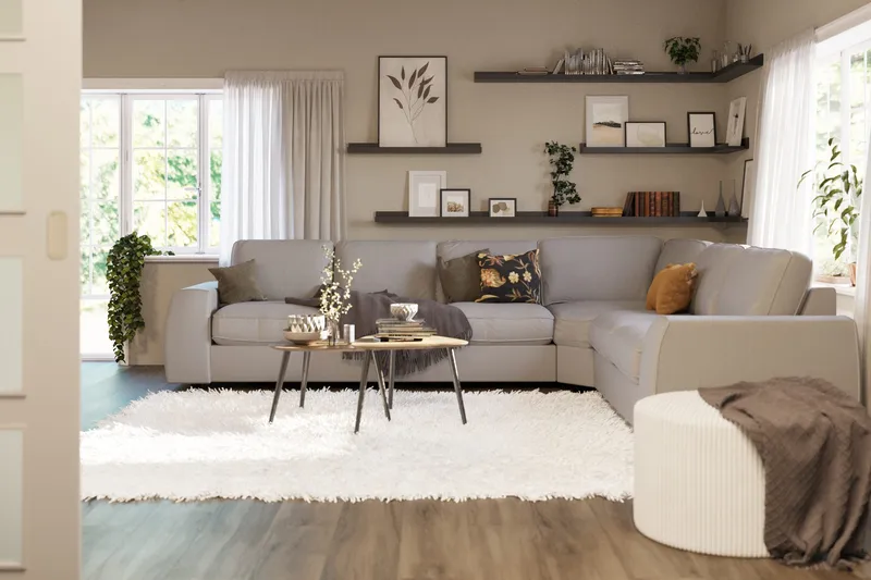 Optus Lyx 5-personers Vendbar L-formet Hjørnesofa i Stof - Grå - Møbler - Sofaer - Hjørnesofa