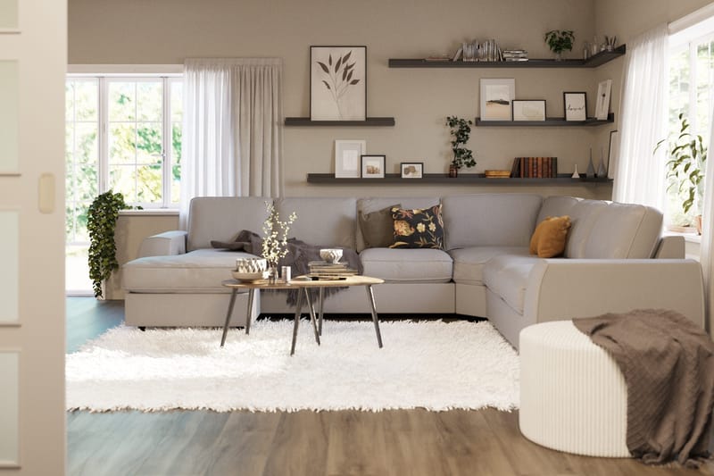 Optus Lyx 5-personers Højrevendt U-formet Hjørnesofa med Divan i Stof - Grå - Møbler - Sofaer - Hjørnesofa - Hjørnesofa med chaiselong