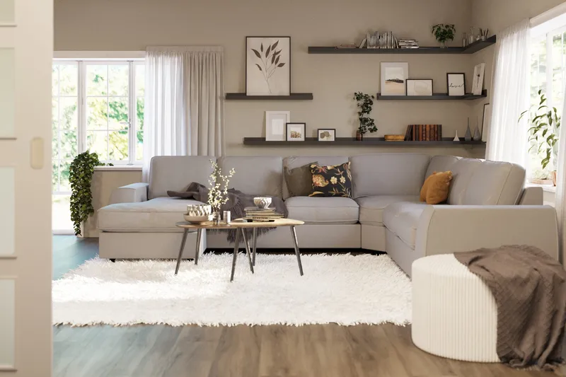 Optus Lyx 5-personers Højrevendt U-formet Hjørnesofa med Divan i Stof - Grå - Møbler - Sofaer - Hjørnesofa - Hjørnesofa med chaiselong
