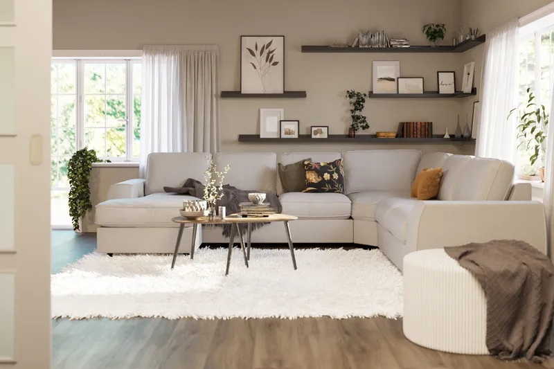 Optus Lyx 5-personers Højrevendt U-formet Hjørnesofa med Divan i Stof - Lysegrå - Møbler - Sofaer - Hjørnesofa - Hjørnesofa med chaiselong