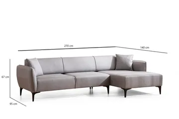 Rossland Chaiselongsofa 3-personers - Grå - Møbler - Sofaer - Sofa med chaiselong - 3 personers sofa med chaiselong