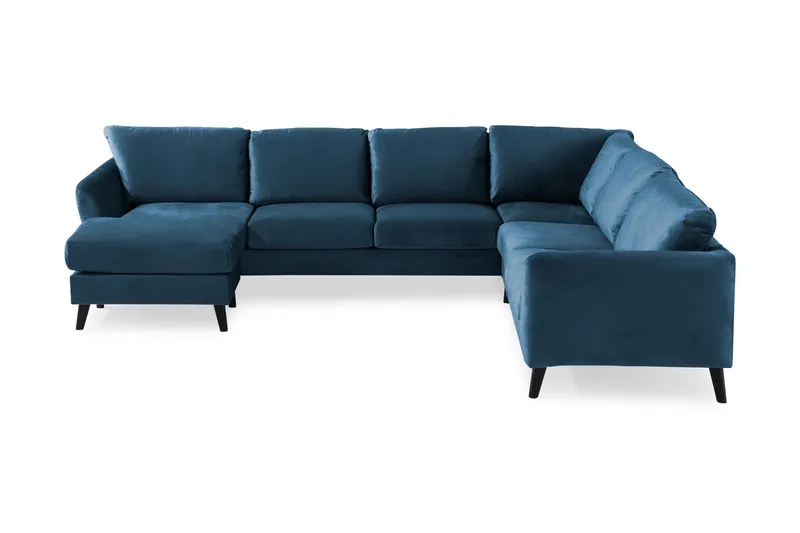 Trend 5-personers Venstrevendt U-formet Hjørnesofa med Divan i Fløjl, Blå