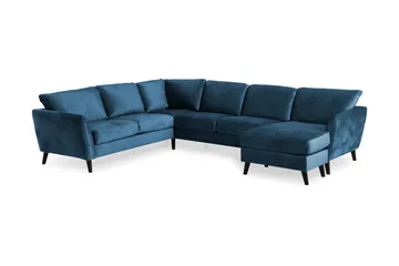 Trend 5-personers Højrevendt L-formet Hjørnesofa med Chaiselong i Fløjl - Blå - Møbler - Sofaer - Hjørnesofa - Hjørnesofa med chaiselong