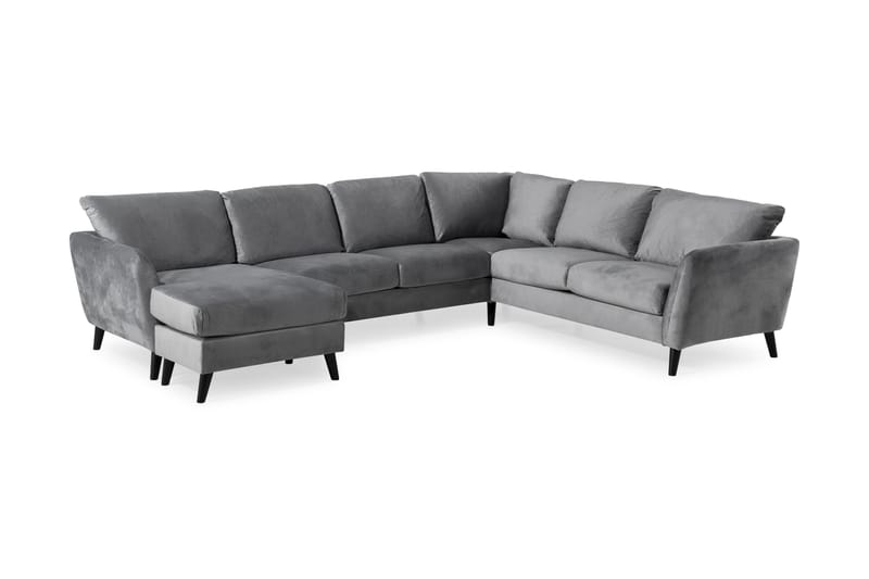 Trend 5-personers Venstrevendt U-formet Hjørnesofa med Divan i Fløjl - Lysegrå - Møbler - Sofaer - Hjørnesofa