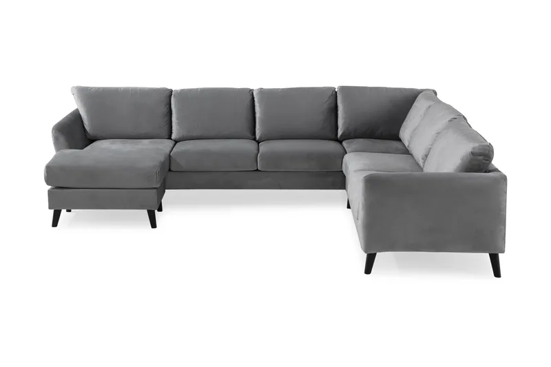 Trend 5-personers Venstrevendt U-formet Hjørnesofa med Divan i Fløjl, Lysegrå
