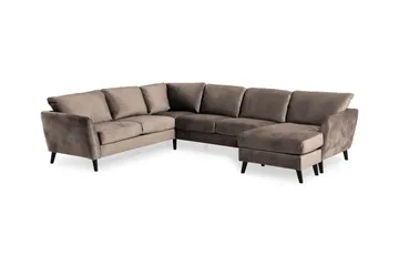 Trend 5-personers Højrevendt L-formet Hjørnesofa med Chaiselong i Fløjl - Brun - Møbler - Sofaer - Hjørnesofa - Hjørnesofa med chaiselong