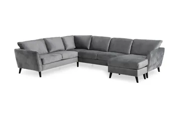 Trend 5-personers Højrevendt L-formet Hjørnesofa med Chaiselong i Fløjl - Lysegrå - Møbler - Sofaer - Hjørnesofa - Hjørnesofa med chaiselong