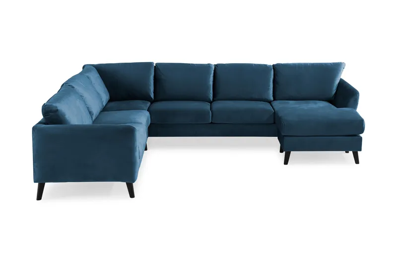 Trend 5-personers Højrevendt L-formet Hjørnesofa med Chaiselong i Fløjl, Blå