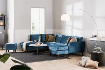 Trend 5-personers Højrevendt L-formet Hjørnesofa med Chaiselong i Fløjl - Blå - Møbler - Sofaer - Hjørnesofa - Hjørnesofa med chaiselong