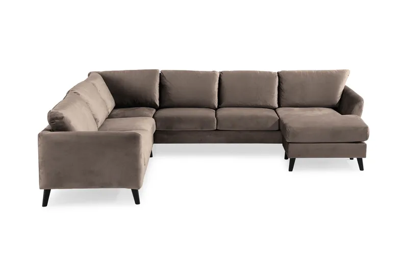 Trend 5-personers Højrevendt L-formet Hjørnesofa med Chaiselong i Fløjl, Brun