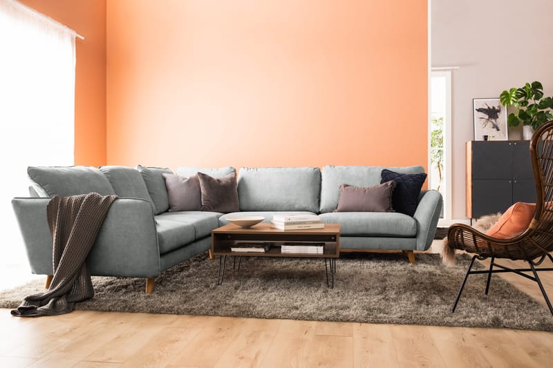 Trend Lyx 6-personers Vendbar L-formet Hjørnesofa i Stof - Grå - Møbler - Sofaer - Hjørnesofa