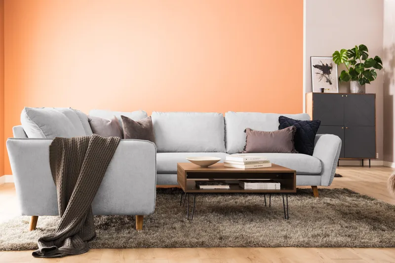 Trend Lyx 6-personers Vendbar L-formet Hjørnesofa i Stof - Lysegrå - Møbler - Sofaer - Hjørnesofa