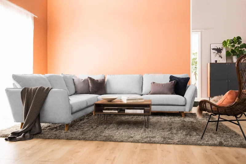 Trend Lyx 6-personers Vendbar L-formet Hjørnesofa i Stof - Lysegrå - Møbler - Sofaer - Hjørnesofa