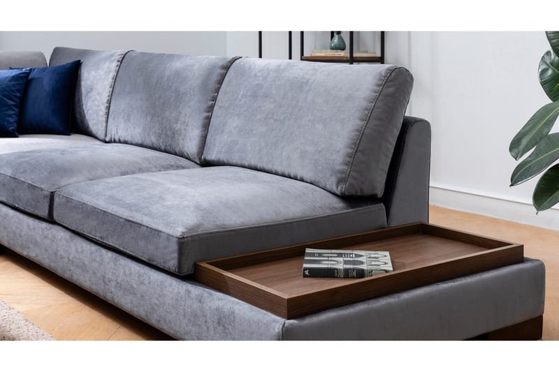 Tulima Sofa med Chaiselong m Puf Venstre - Mørkegrå/Natur - Møbler - Sofaer - Hjørnesofa