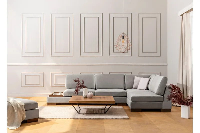 Tulima Sofa med Chaiselong m Puf Højre - Lysegrå/Natur - Møbler - Sofaer - Hjørnesofa