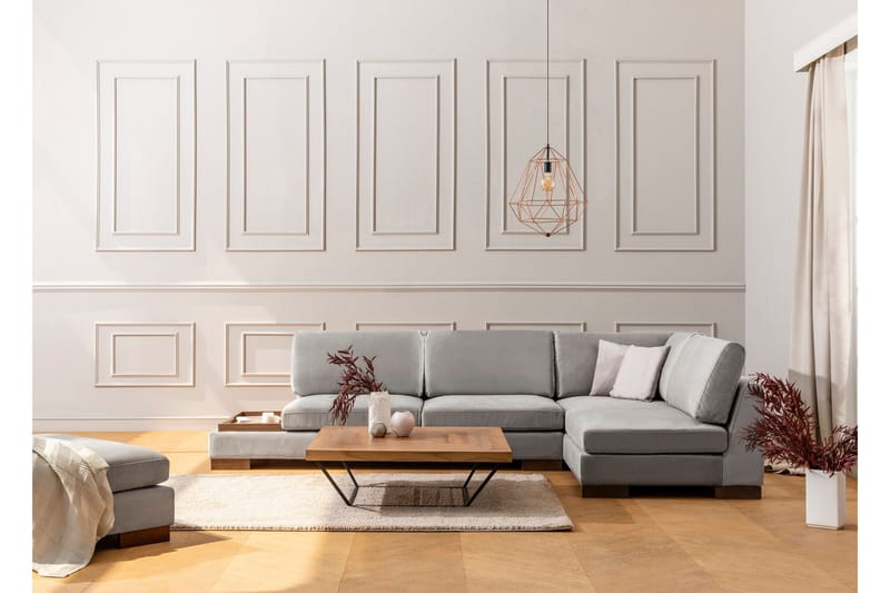 Tulima Sofa med Chaiselong m Puf Højre - Lysegrå/Natur - Møbler - Sofaer - Hjørnesofa