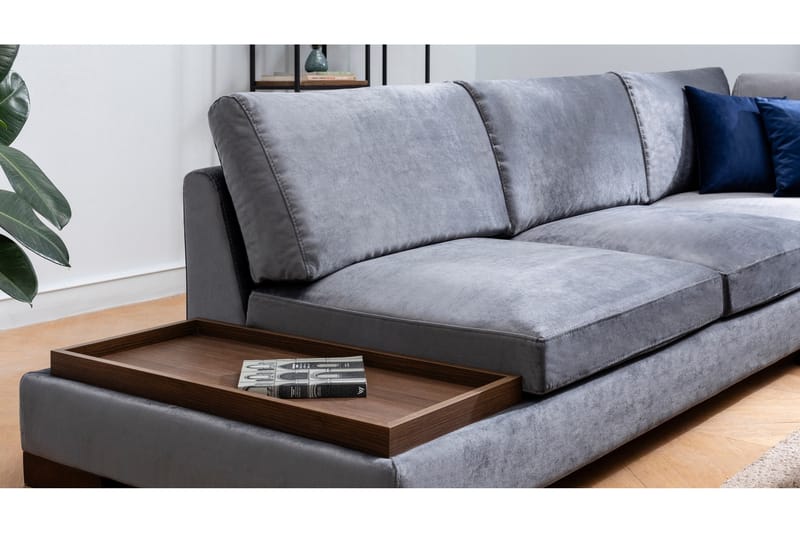 Tulima Sofa med Chaiselong m Puf Højre - Mørkegrå/Natur - Hjørnesofa