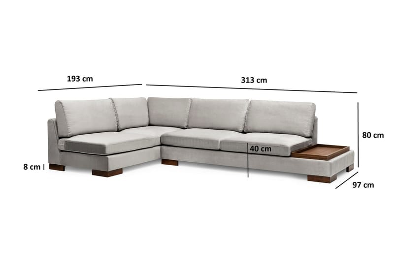Tulima Sofa med Chaiselong m Puf Venstre - Lysegrå/Natur - Møbler - Sofaer - Hjørnesofa