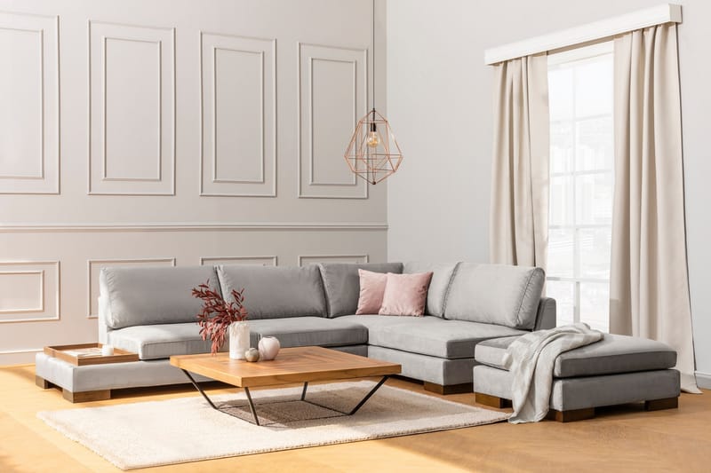 Tulima Sofa med Chaiselong m Puf Højre - Lysegrå/Natur - Møbler - Sofaer - Hjørnesofa
