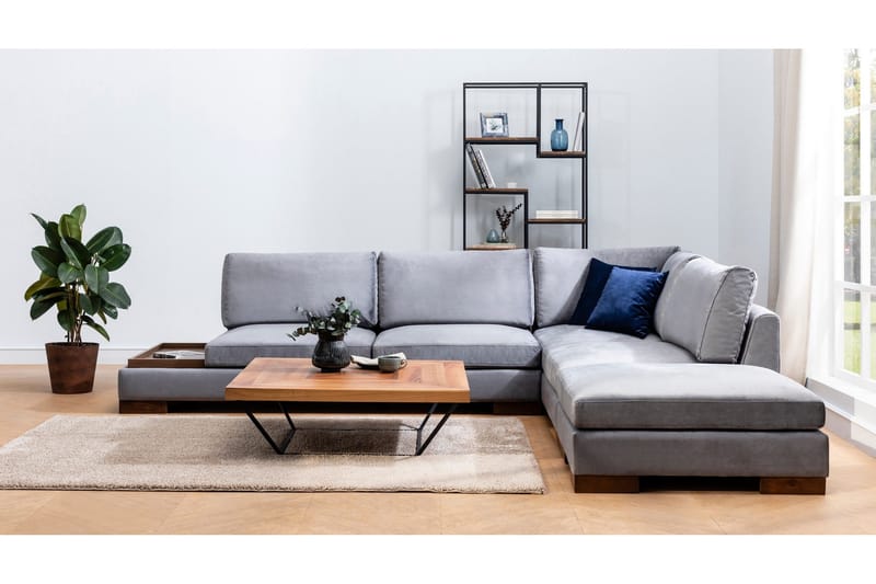 Tulima Sofa med Chaiselong m Puf Højre - Mørkegrå/Natur - Møbler - Sofaer - Hjørnesofa