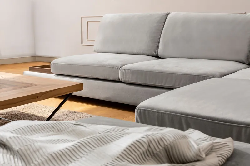 Tulima Sofa med Chaiselong m Puf Højre - Lysegrå/Natur - Møbler - Sofaer - Hjørnesofa