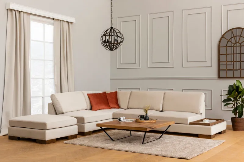 Tulima Sofa med Chaiselong m Puf Venstre - Beige/Natur - Møbler - Sofaer - Hjørnesofa