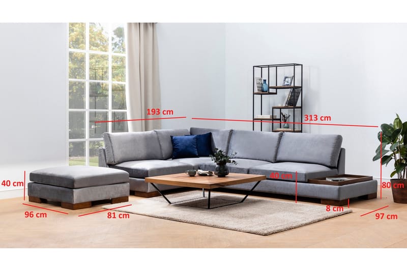 Tulima Sofa med Chaiselong m Puf Venstre - Mørkegrå/Natur - Møbler - Sofaer - Hjørnesofa