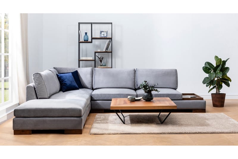 Tulima Sofa med Chaiselong m Puf Venstre - Mørkegrå/Natur - Møbler - Sofaer - Hjørnesofa