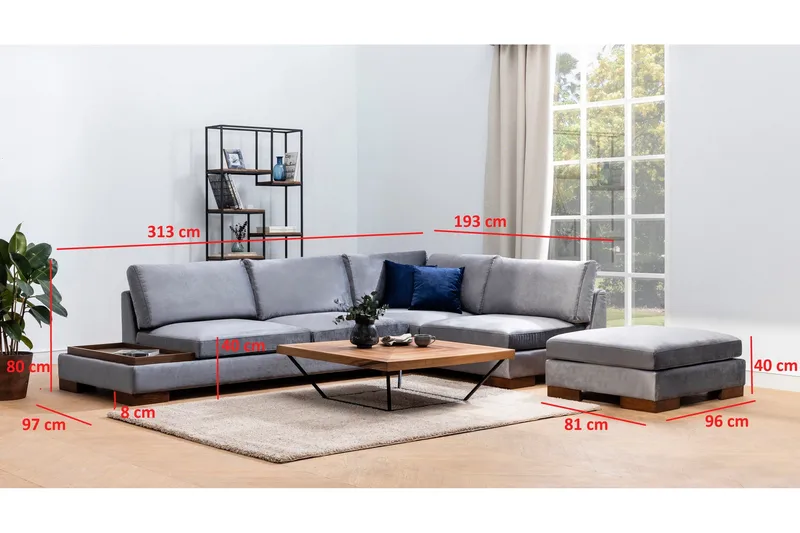 Tulima Sofa med Chaiselong m Puf Højre - Mørkegrå/Natur - Møbler - Sofaer - Hjørnesofa