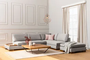 Tulima Sofa med Chaiselong m Puf Højre - Lysegrå/Natur - Møbler - Sofaer - Hjørnesofa