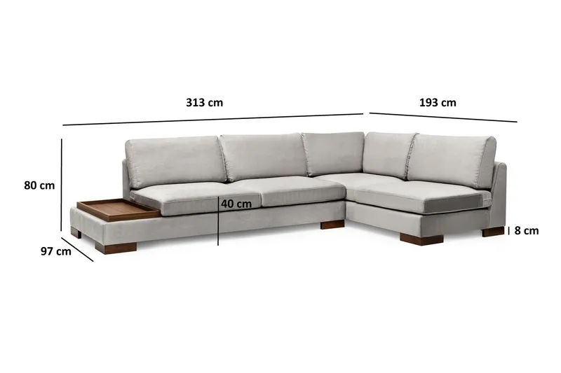 Tulima Sofa med Chaiselong m Puf Højre - Lysegrå/Natur - Møbler - Sofaer - Hjørnesofa