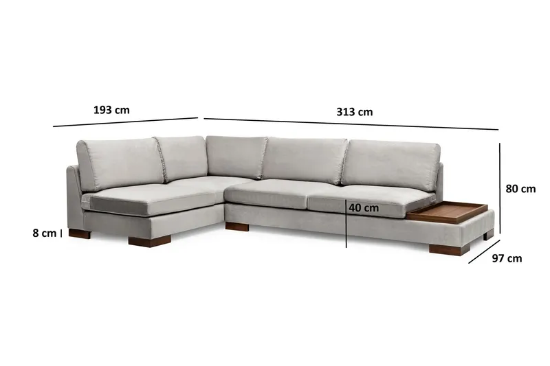 Tulima Sofa med Chaiselong m Puf Venstre - Lysegrå/Natur - Møbler - Sofaer - Hjørnesofa