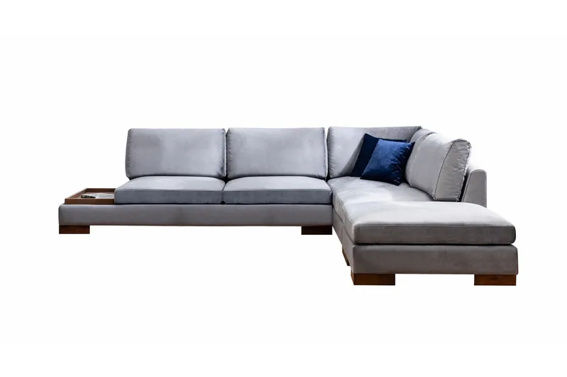 Tulima Sofa med Chaiselong m Puf Højre, Mørkegrå/Natur