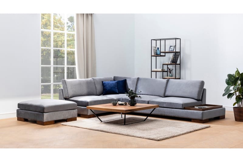 Tulima Sofa med Chaiselong m Puf Venstre - Mørkegrå/Natur - Møbler - Sofaer - Hjørnesofa