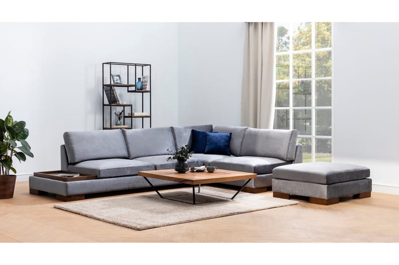 Tulima Sofa med Chaiselong m Puf Højre - Mørkegrå/Natur - Møbler - Sofaer - Hjørnesofa