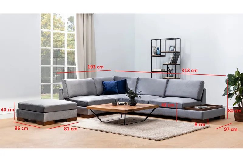 Tulima Sofa med Chaiselong Venstre - Mørkegrå/Natur - Møbler - Sofaer - Hjørnesofa