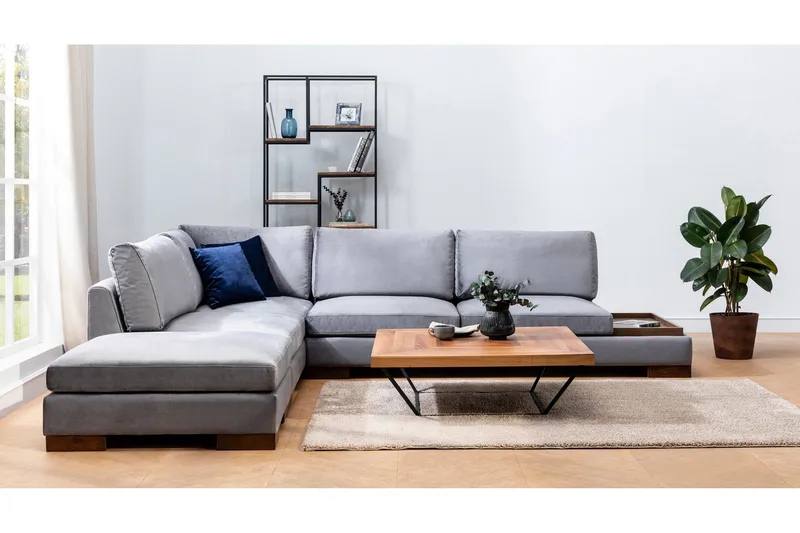 Tulima Sofa med Chaiselong Venstre - Mørkegrå/Natur - Møbler - Sofaer - Hjørnesofa
