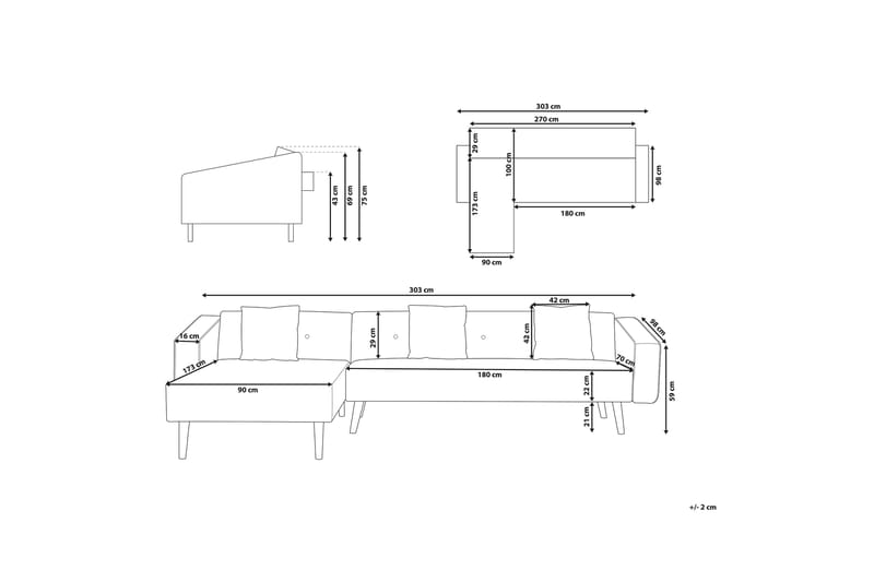 Vadso Hjørnesofa 303 cm - Grå - Hjørnesofa